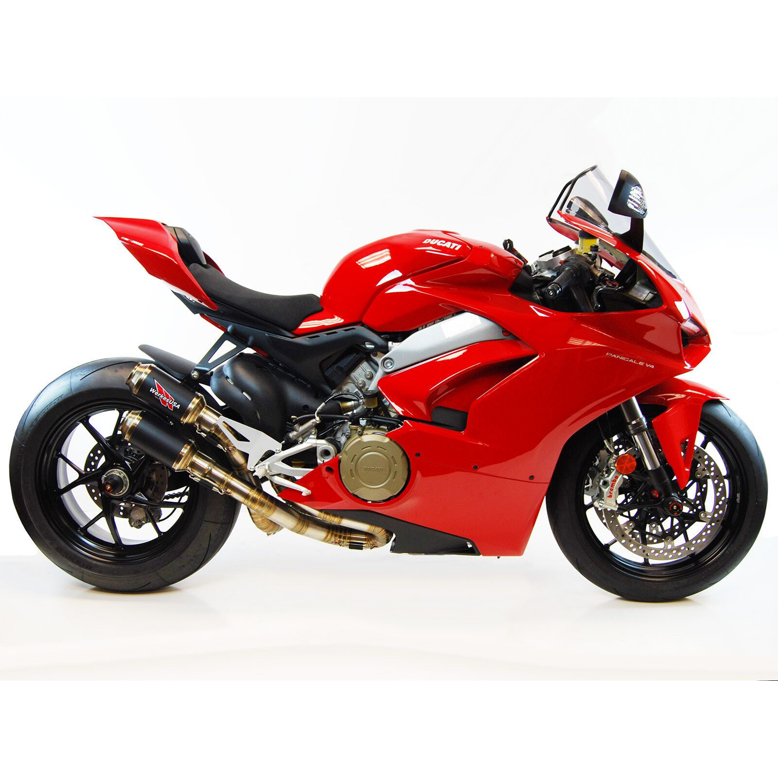Parts Ducati V4 18 24 Exhaust Competition Werkes Ducati V4 Panigale GP Race Slip on Exhaust HSBK Racing Race Team Training Facility Exotic Parts Italian Bikes