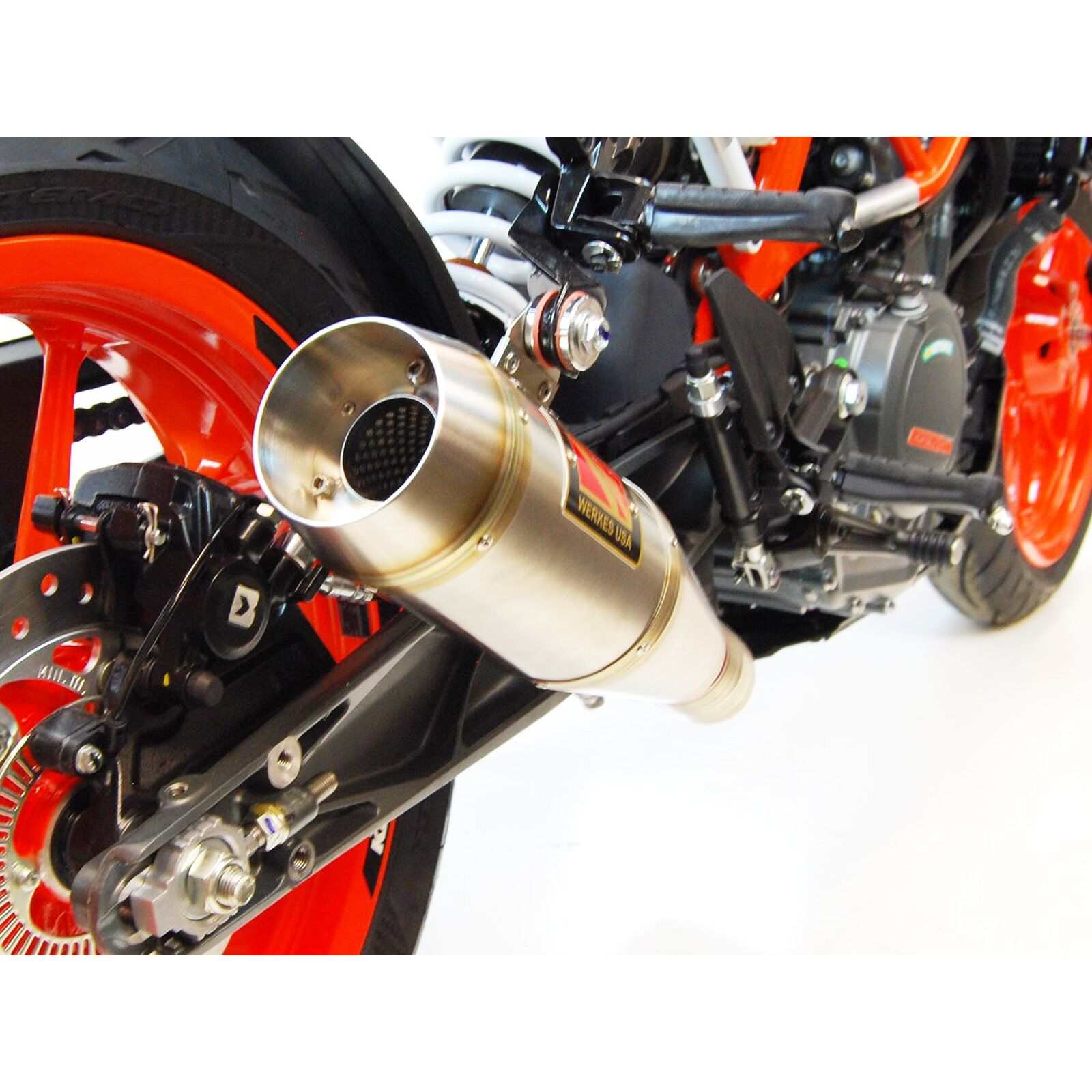 Parts KTM RC 390 390 Duke Exhaust Competition Werkes KTM 390 Duke GP Slip On Exhaust System 2017 Up HSBK Racing Race Team Training Facility Exotic Parts Italian Bikes